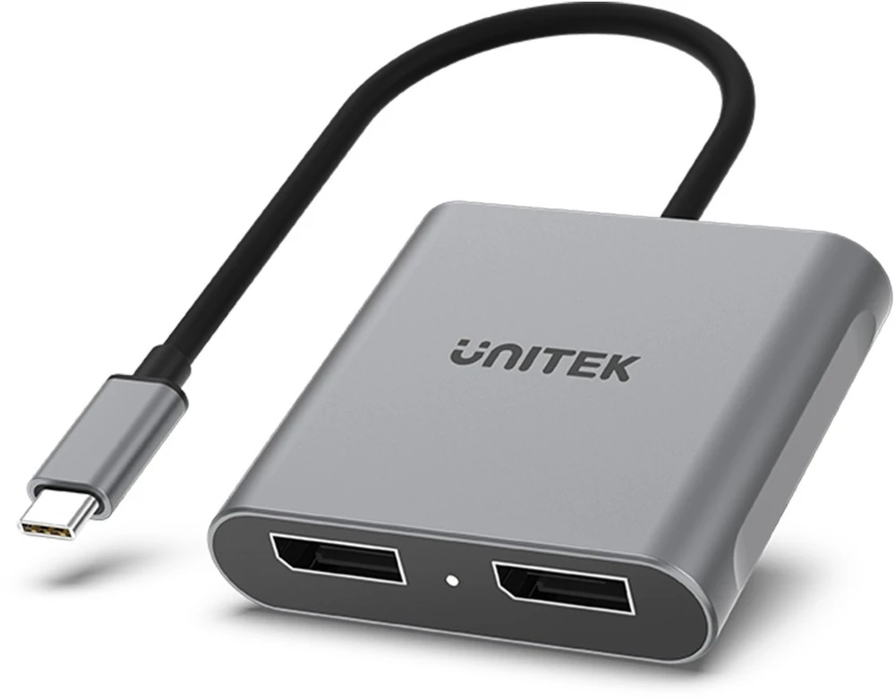 UNITEK V1404A vaizdo kabelio adapteris 0,15 m C tipo USB 2 x DisplayPort Pilka