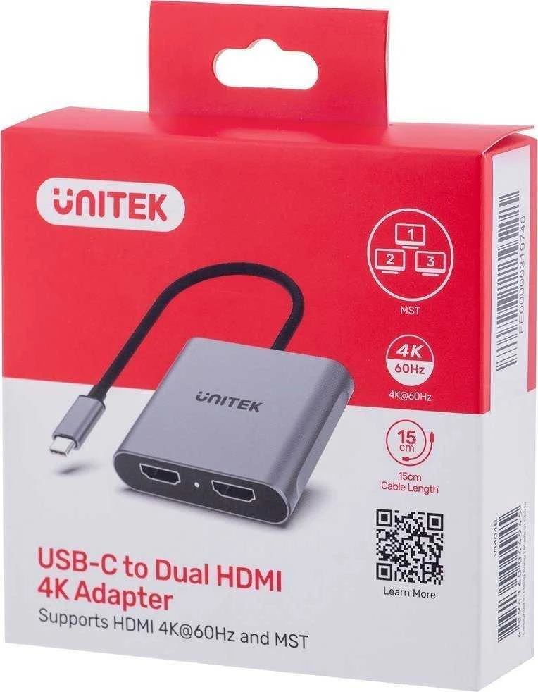 UNITEK ADAPTERIS USB-C – 2X HDMI 4K MST (M/F)