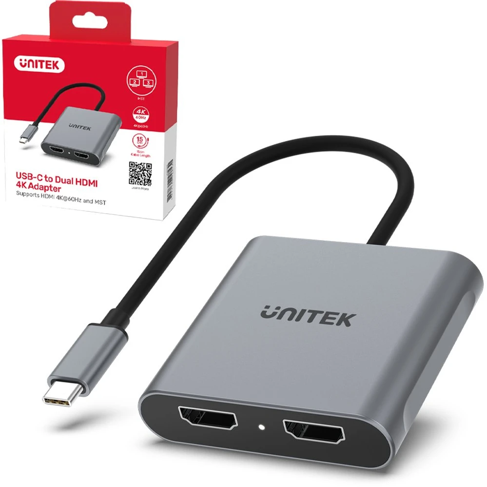 UNITEK ADAPTERIS USB-C – 2X HDMI 4K MST (M/F)