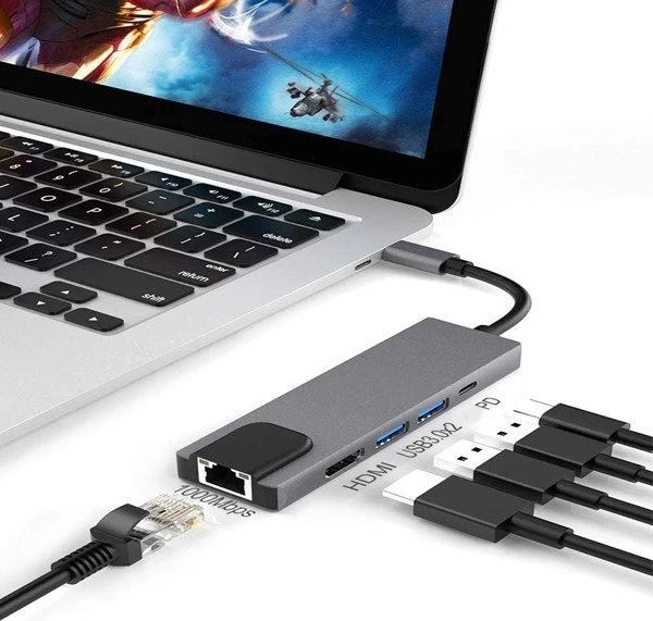 HUB USB Vega ECOBOX* ADAPTERIS TYP-C SKIRSTYTUVAS HDMI + TYP-C + USB + RJ45 DEX