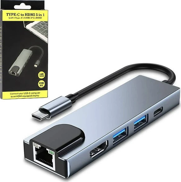 HUB USB Vega ECOBOX* ADAPTERIS TYP-C SKIRSTYTUVAS HDMI + TYP-C + USB + RJ45 DEX