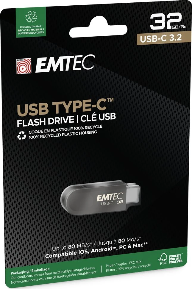 Pendrive Emtec C280 32 GB USB Type-C 3.2 Gen 1 Juodas (ECMMD32GC283)