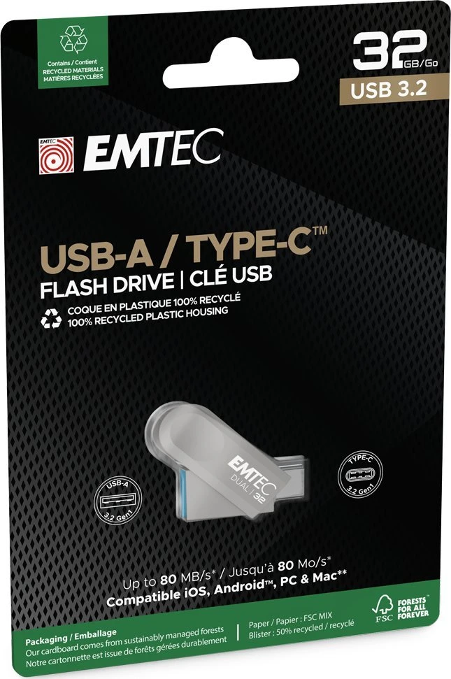 USB atmintinė Emtec D280 dviguba 32 GB (ECMMD32GD283)