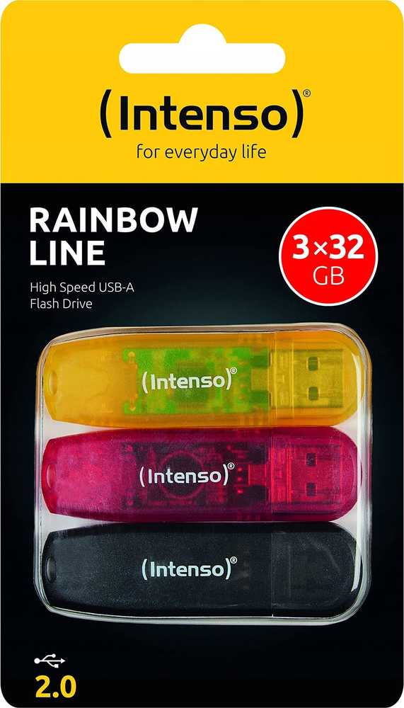 USB atmintinė „Intenso Intenso“ USB atmintinė 2.0 32 GB „Rainbow Line“ trijų dalių pakuotė