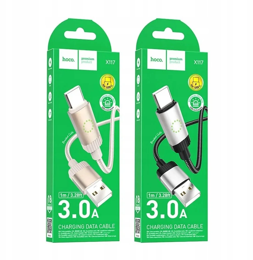 Cable USB A to USB C Hoco 3A 1 m X117 juodas
