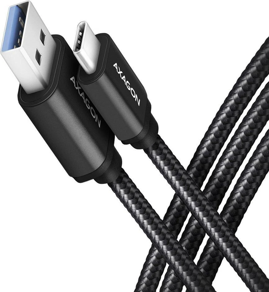 Axagon duomenų ir įkrovimo USB 3.2 Gen 1 kabelis, kurio ilgis 1 m. 3A. Juodas pynė.