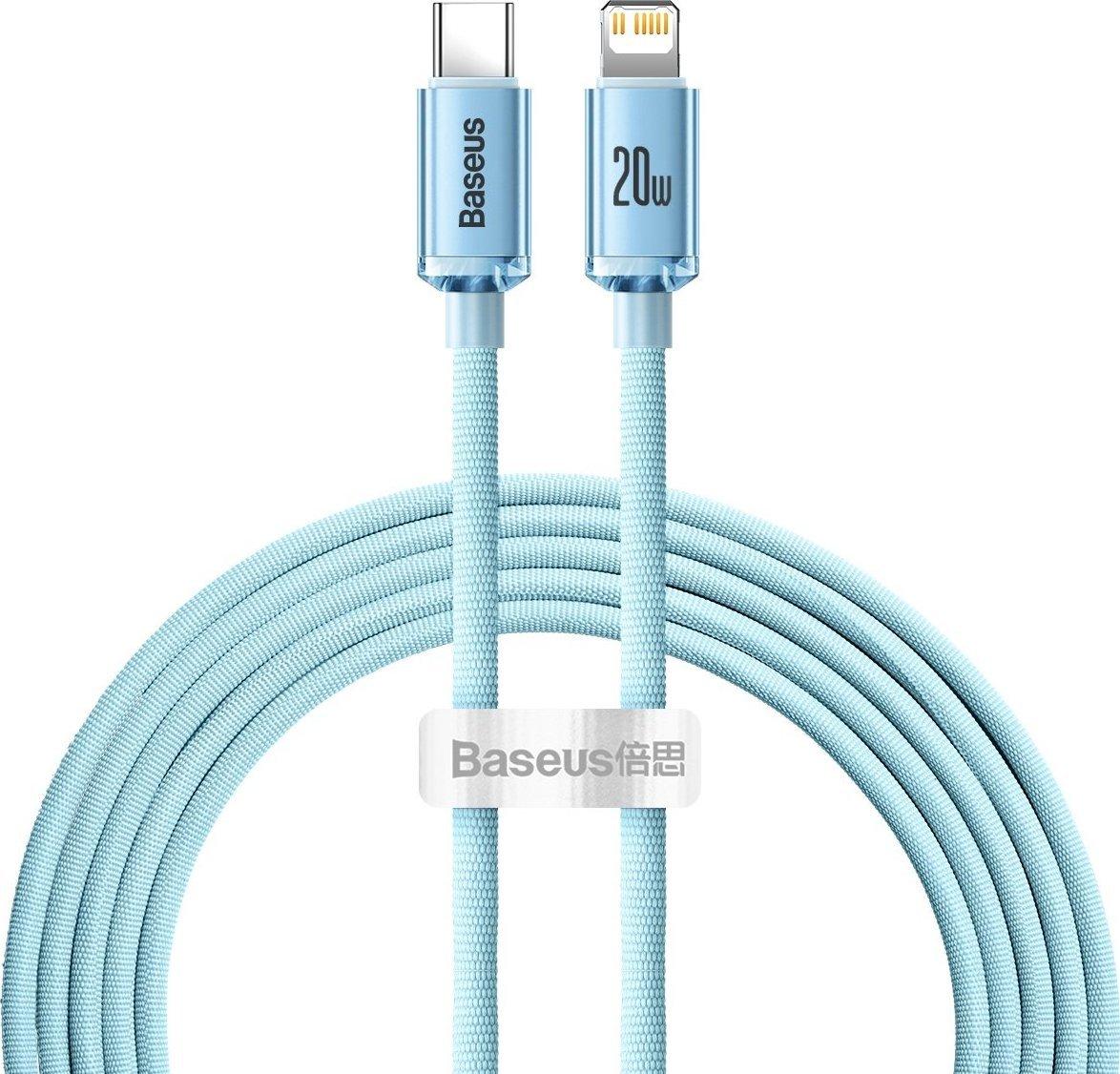 USB-C laidas prie „iP Baseus Crystal Shine“, 20W, 2m (mėlyna)