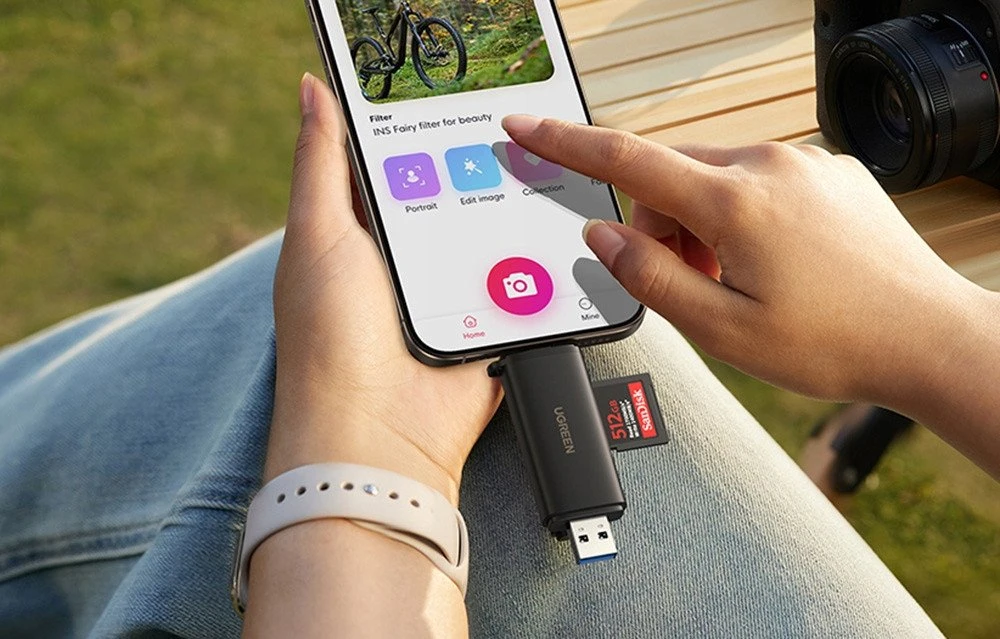 Atminties kortelė Ugreen 2in1 USB-C / USB-A SD 4.0 UHS-II kortelių skaitytuvas - Juodas