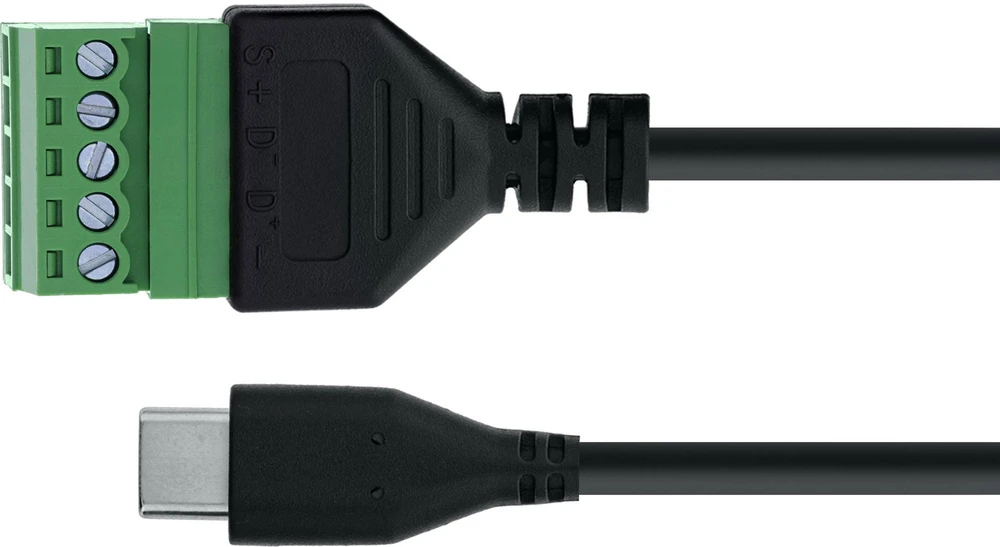 USB Delock adapteris, USB-C kištukas į 5 kontaktų terminalų bloką, adapterio kabelis – 1 m – juodas – maitinimo ir duomenų perdavimo linijos