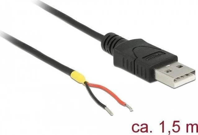 Delock kabelis USB 2.0 tipo A kištukas > 2 x atviri kabelio galai galia 1,5 m Raspberry