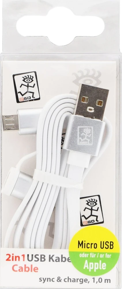 Kabelis USB 2GO USB-A - microUSB + Lightning 1 m Baltas (795637)