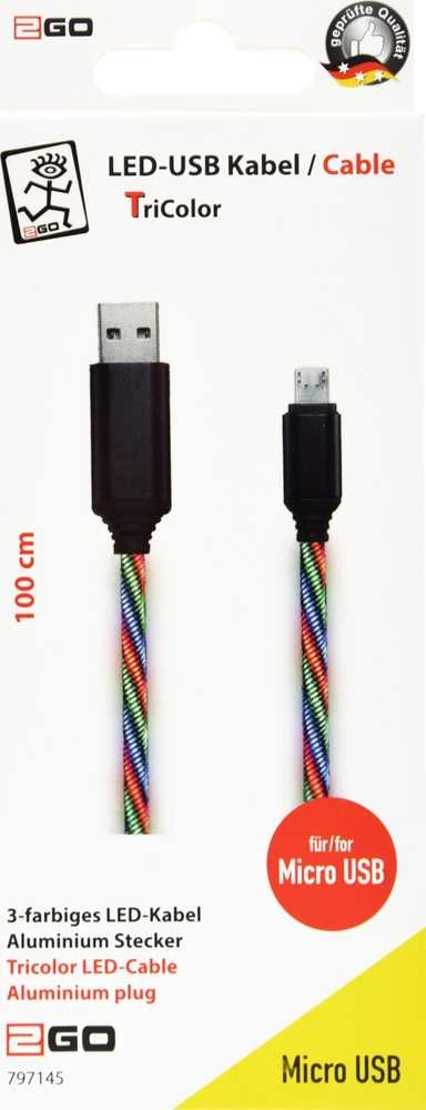 USB laidas 2GO USB-A - microUSB 1 m Multicolor (797145)