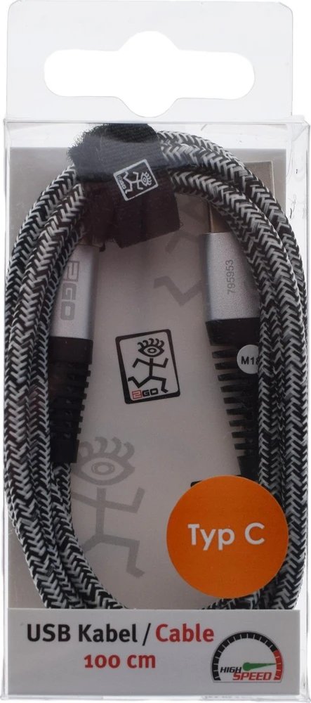 Kabelis USB 2GO USB-A - USB-C 1 m Juodai-sidabrinė (795953)