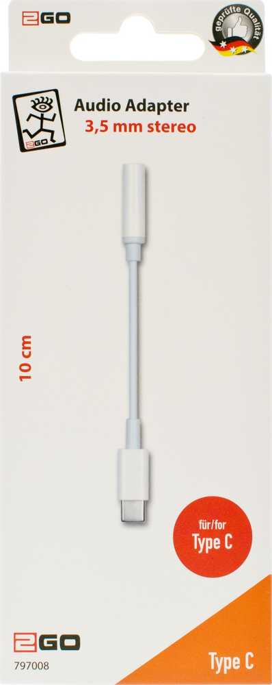 USB kabelis 2GO USB-C - mini Jack 3,5 mm 0,2 m Baltas (797008)