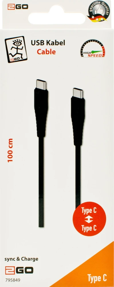 USB kabelis 2GO USB-C - USB-C 1 m Juodas (795849)