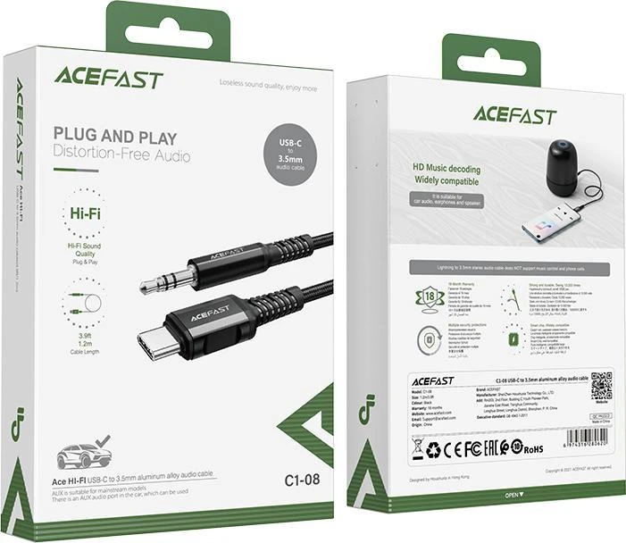 Audio adapteris Acefast C1-08 USB-C to 3.5mm (M) 1.2m juodas