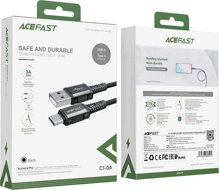 USB-C ir USB-C laidas 1.2 m Acefast C1-04 (juodas)