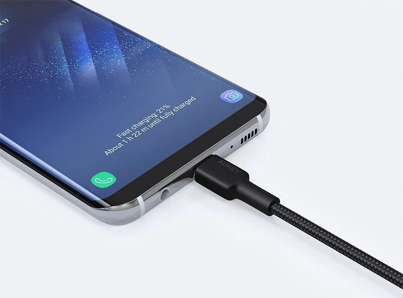 Aukey CB-CA2 OEM kabelis USB-C - USB-A 2m 60W PD 3A 20V FCP AFC nylonowy oplot juoda