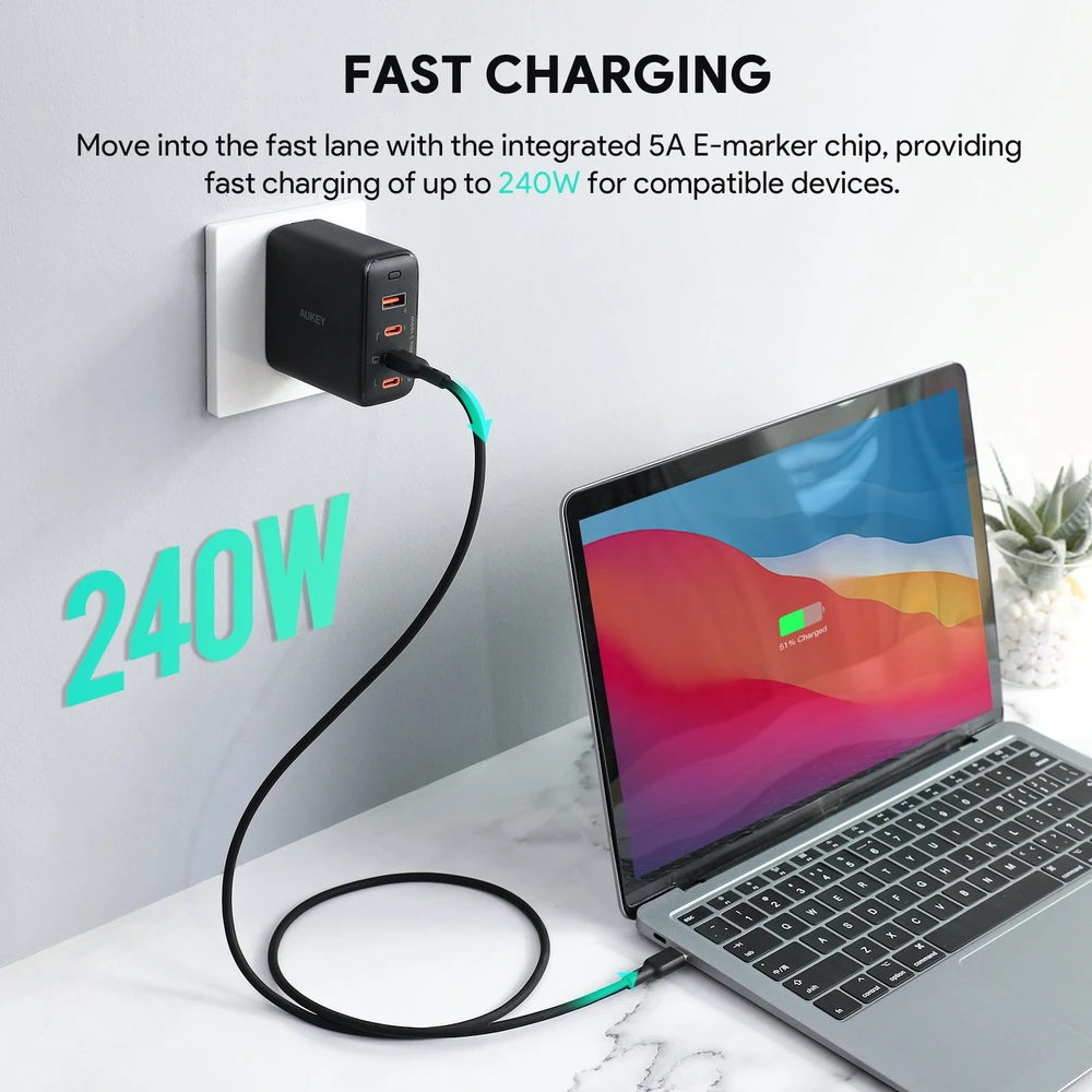 USB kabelis Aukey USB-C - USB-C 1,8 m juodas (Aukey)