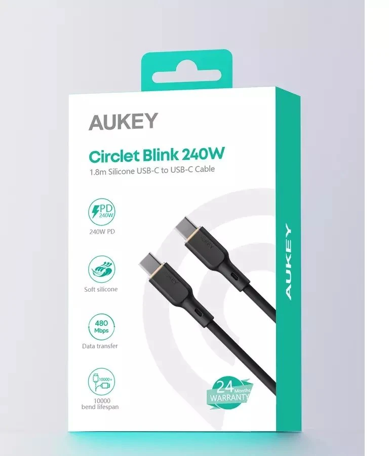 USB kabelis Aukey USB-C - USB-C 1,8 m juodas (Aukey)
