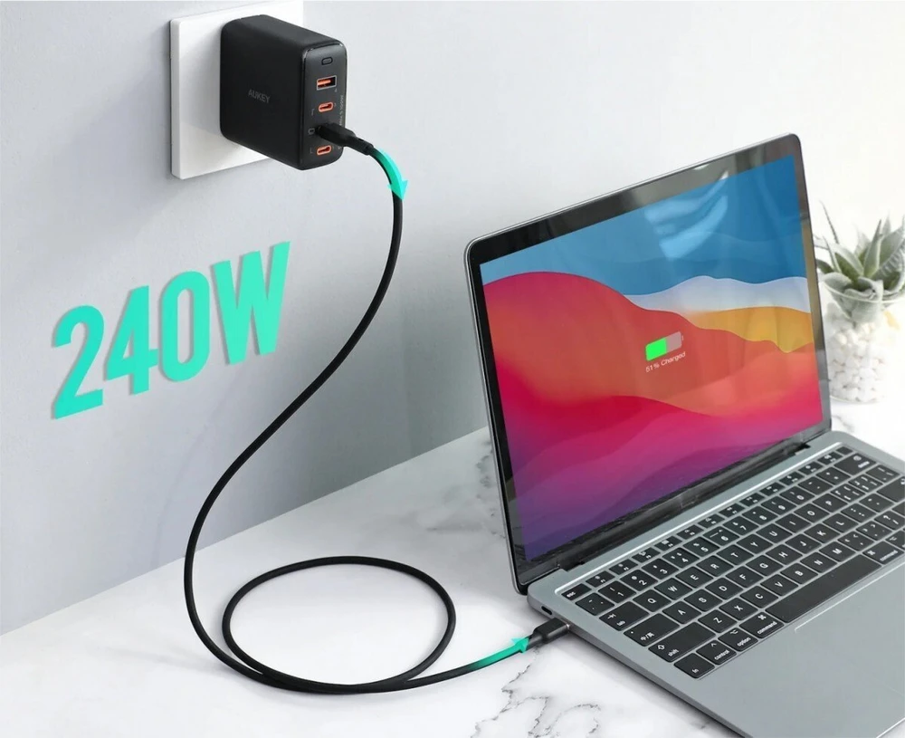 USB kabelis Aukey USB-C - USB-C 1,8 m juodas (Aukey)