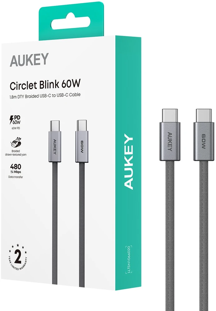 Nezatříděno USB kabelis Aukey USB-C - USB-C 1,8 m pilkas (Aukey)