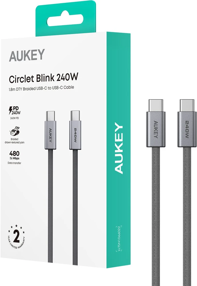USB kabelis Aukey USB-C - USB-C 1,8 m pilkas (Aukey)
