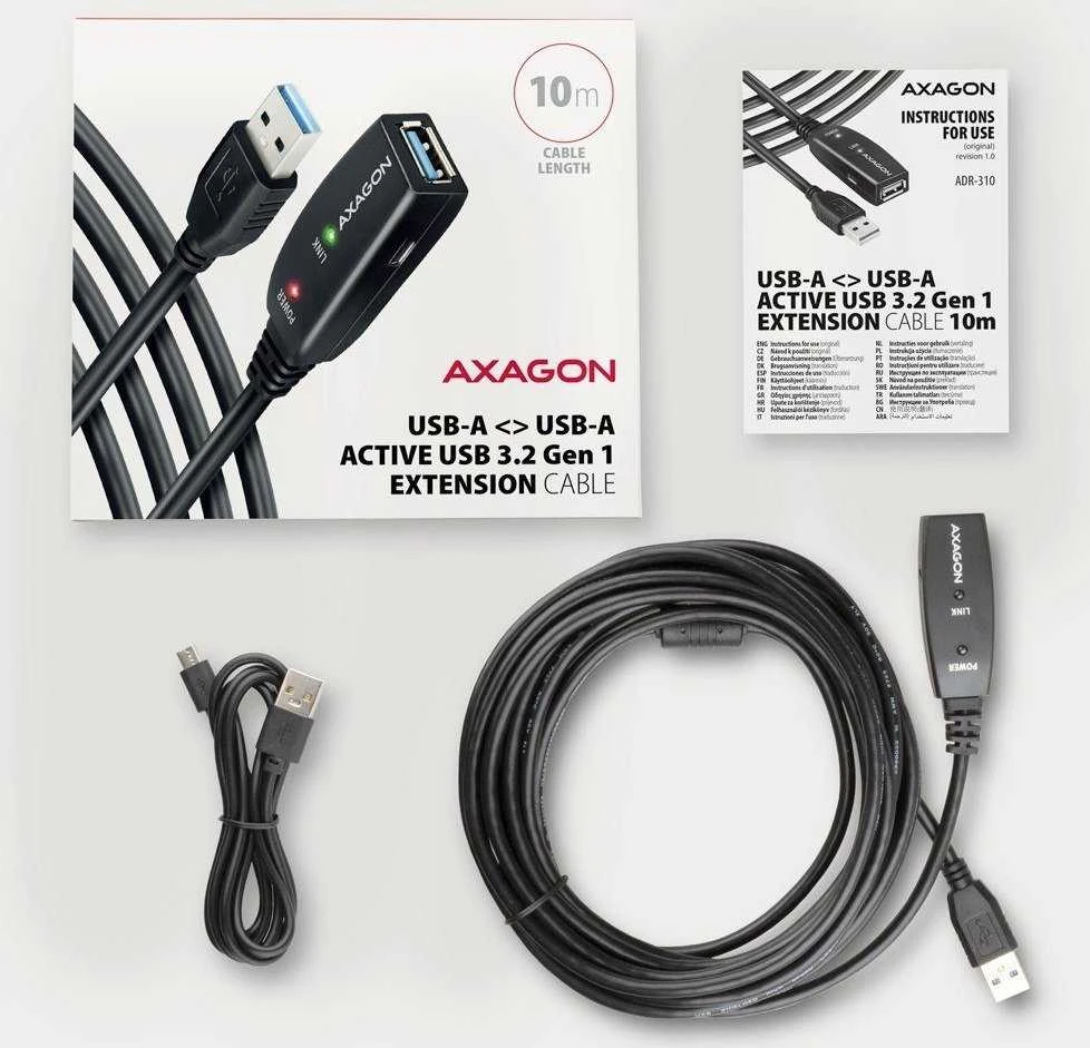 Axagon Active prailginimo USB 3.2 Gen 1 A-M > A-F laidas, 10 m ilgio. Maitinimo variantas.