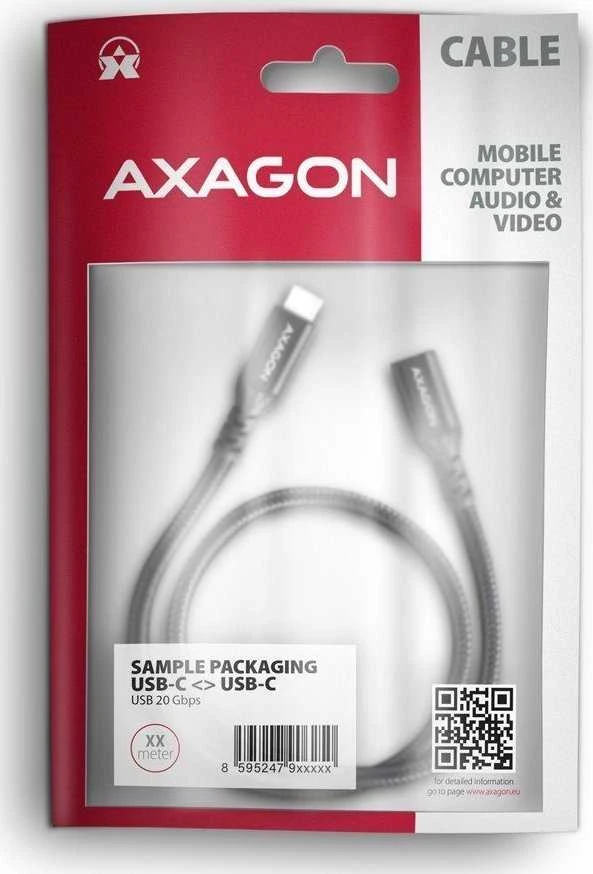 Axagon Extension USB 20Gbps kabelio ilgis 0.5 m. PD 240W, 5A, 8K HD video. Juodas braided.