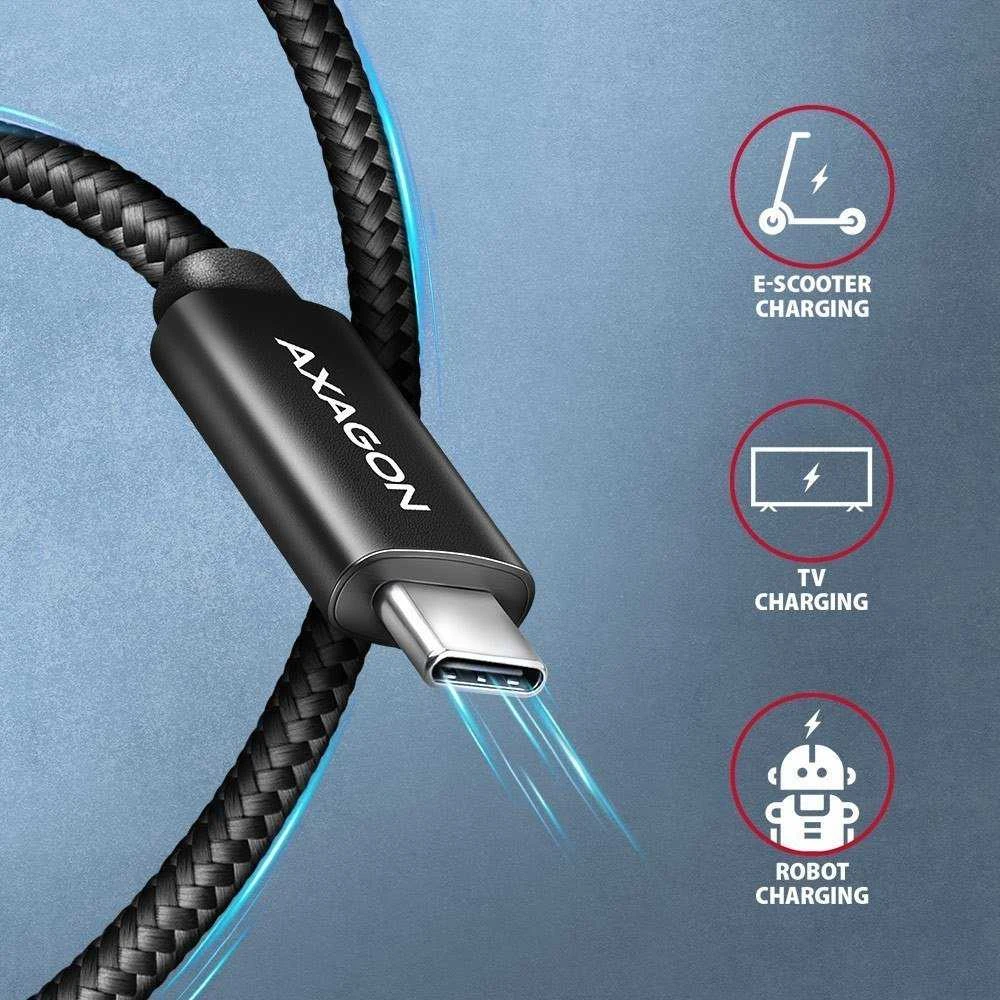 Axagon Data and charging USB 480Mbps kabelio ilgis 1 m. PD 240W, 5A. Juodas braided.