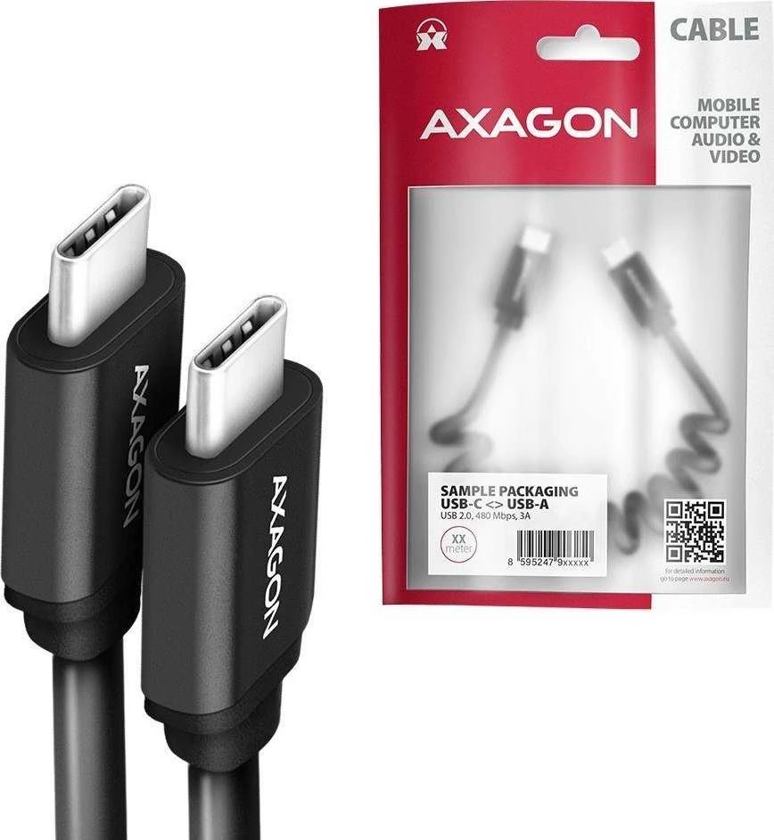 AXAGON | Duomenų ir įkrovimo laidas, 1,1 m | BUCM-CM20TB | USB C tipo į USB C tipo