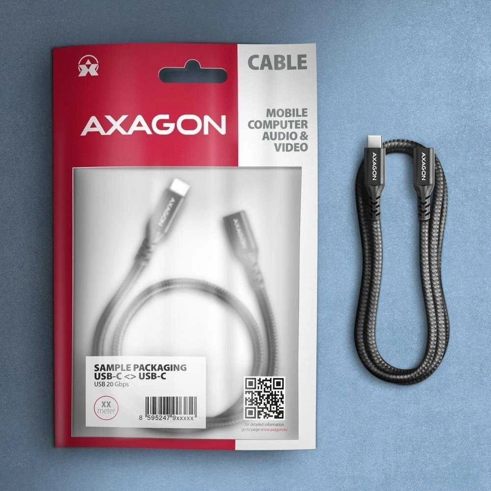 Axagon Extension USB 20Gbps kabelio ilgis 1.5 m. PD 240W, 5A, 8K HD video. Juodas braided.