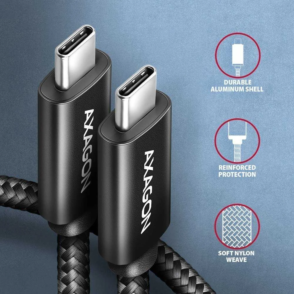 Axagon Data and charging USB 480Mbps kabelio ilgis 2 m. PD 240W, 5A. Juodas braided.