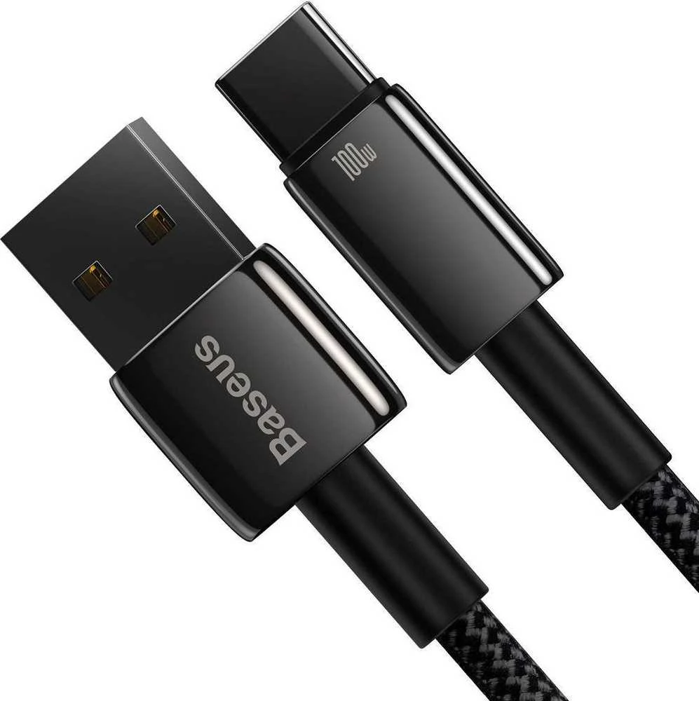 Baseus volframo auksinis kabelis USB prie USB-C, 100 W, 1 m (juodas)