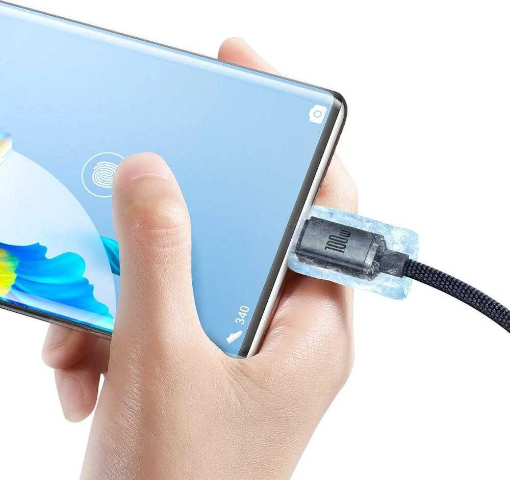 Baseus Crystal USB-USB-C laidas, 100W, 2m - juodas