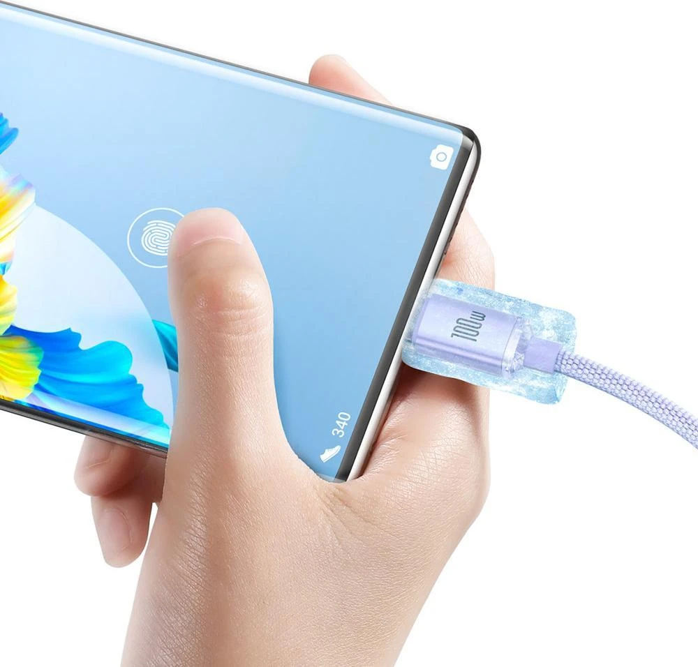 Baseus Crystal Shine USB - USB-C laidas 100W 2m - Violetinis