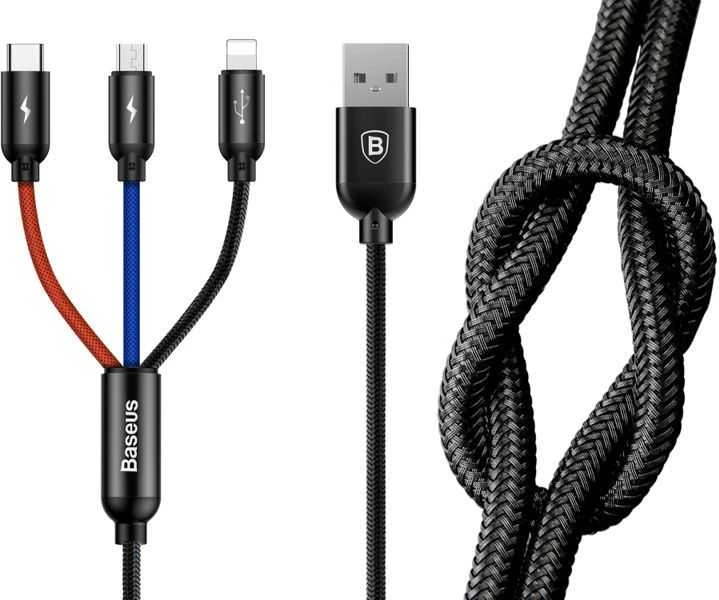 Kabelis Baseus USB2.0 A kištukas ir 3 kištukai (USB C, micro USB, lightning)