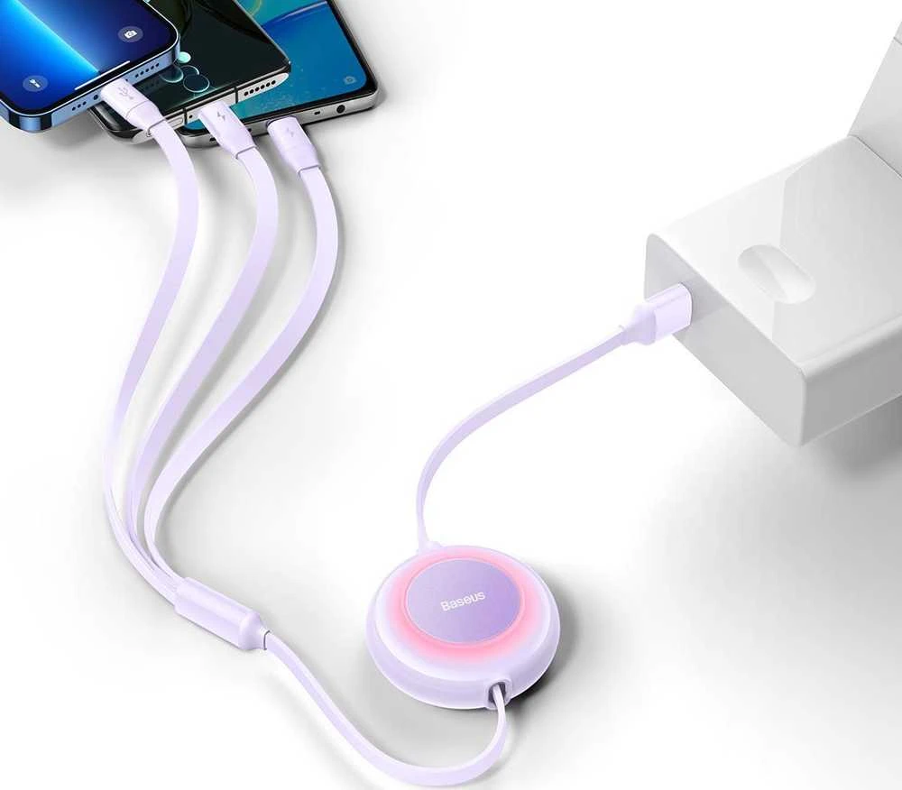 Baseus Bright Mirror 2 3-in-1 USB kabelis skirtas micro USB - USB-C - Lightning 3.5A 1.1m – Violetinė