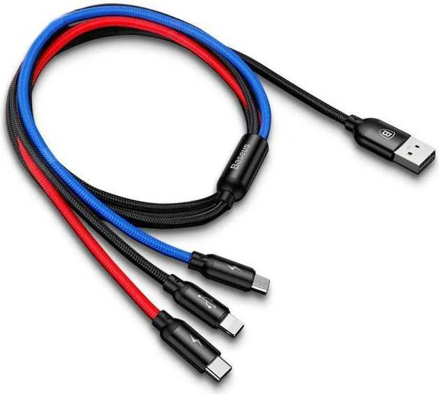 Kabelis Baseus USB2.0 A kištukas ir 3 kištukai (USB C, micro USB, lightning)