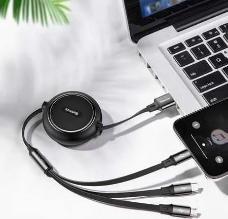 USB kabelis Baseus Golden Loop Three-in-One Micro+Lightning+Type-C 3.5A 1.2m juodas CAMLT-JH01