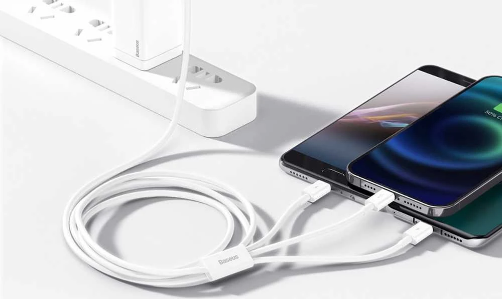 Greitas įkrovimas iš USB į M+L+C Baseus Superior Data 3.5A 1m (baltas)