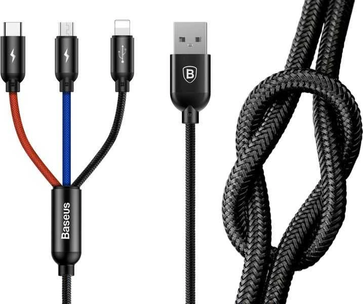 Baseus 3in1 kabelis USB-C / Lightning / Micro 3.5A 0.3m - Juodas