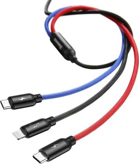 Baseus 3in1 kabelis USB-C / Lightning / Micro 3.5A 0.3m - Juodas