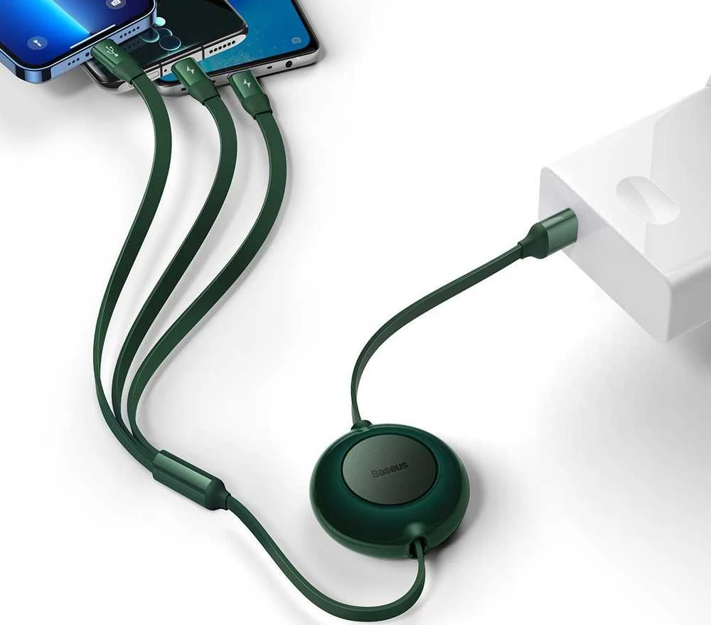 Baseus Bright Mirror 2 USB 3-in-1 kabelis skirtas micro USB - USB-C - Lightning 3.5A 1.1m - Žalias