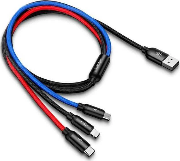 Baseus 3in1 kabelis USB-C / Lightning / Micro 3.5A 0.3m - Juodas