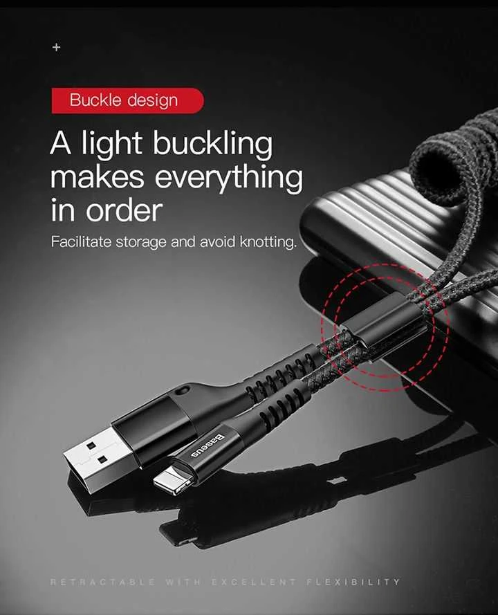 Kabelis Baseus spiralinis USB2.0 A kištukas - IP žaibo kištukas 1 m. su nailoniniu šarvu Fish ey