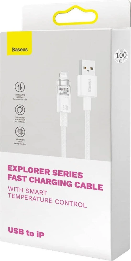 Greito įkrovimo kabelis Baseus USB-A su Lightning Explorer Series 2m, 2.4A (baltas)