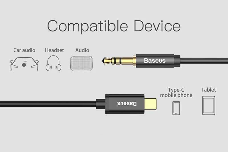 Baseus Yiven audio kabelis USB-C - 3.5mm AUX 1.2m - Juodas