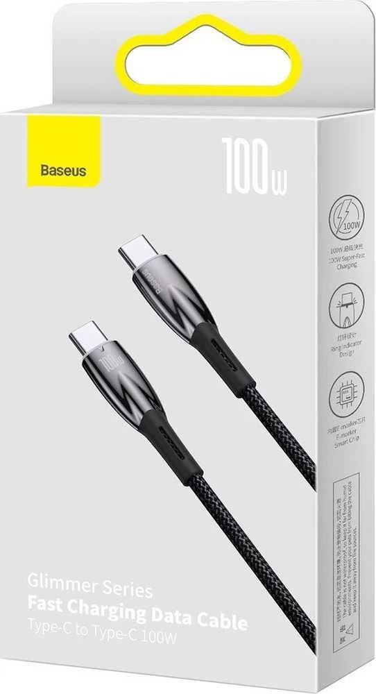 Baseus Glimmer USB-C – USB-C įkroviklis, 100W, 1m (fekete)