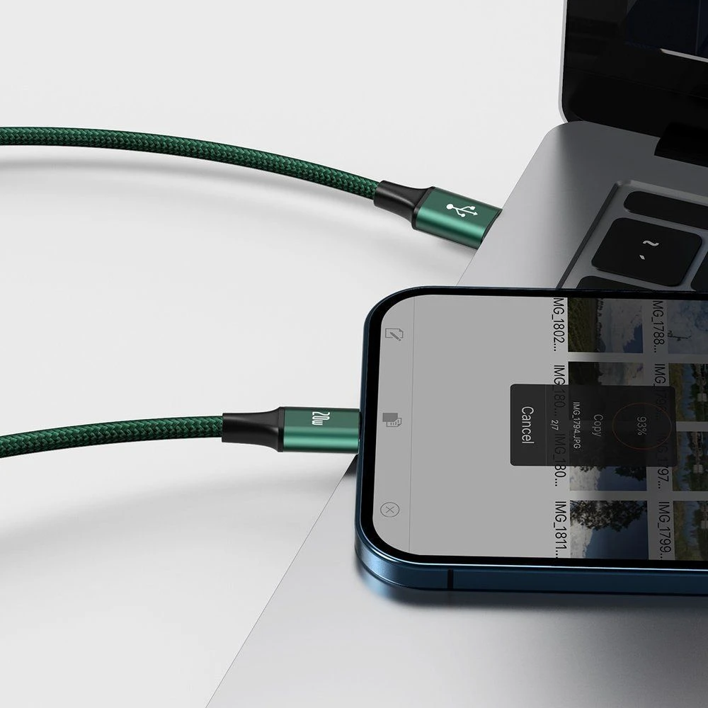 Baseus Rapid serijos Micro USB + Lightning + USB-C kabelis skirtas M+L+T 20W 1.5m – Žalias